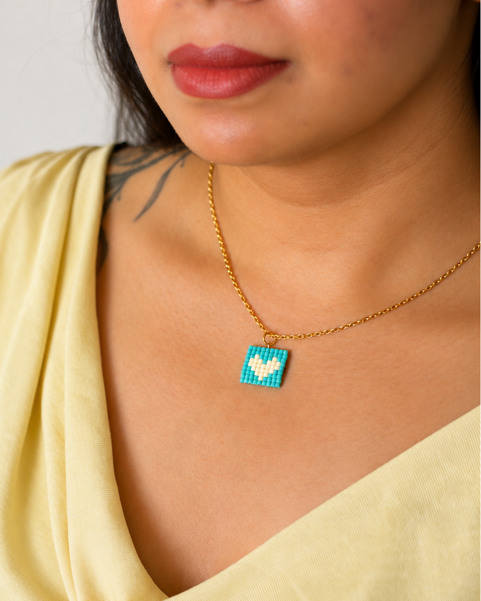 Pop Heart Necklace- Aqua